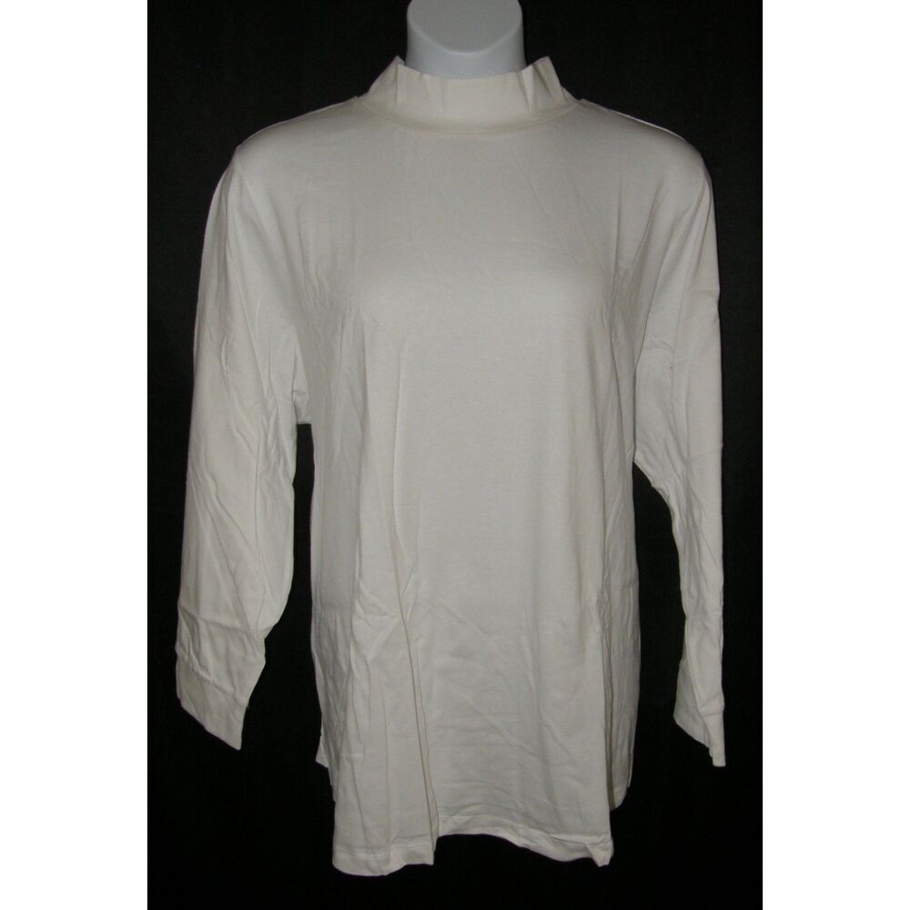 WOMAN WITHIN White Plus Sz 30/32 Casual or Dress Stretchy Mock Neck Shirt NEW